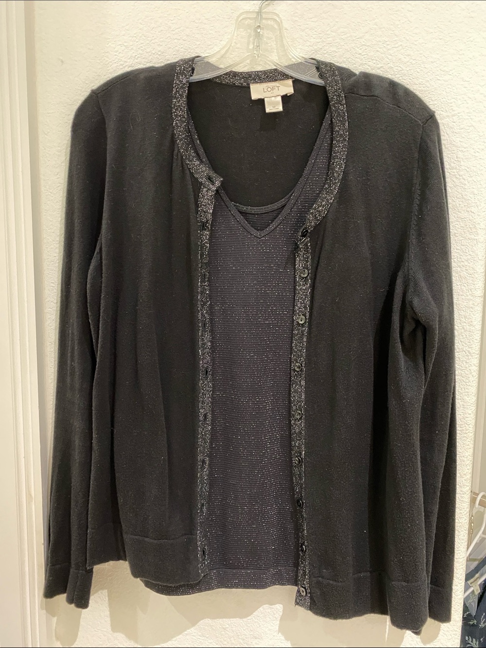 Shimmer Set LOFT Cardigan Size M & Apt. 9 Reversible Shimmer Tank Size L